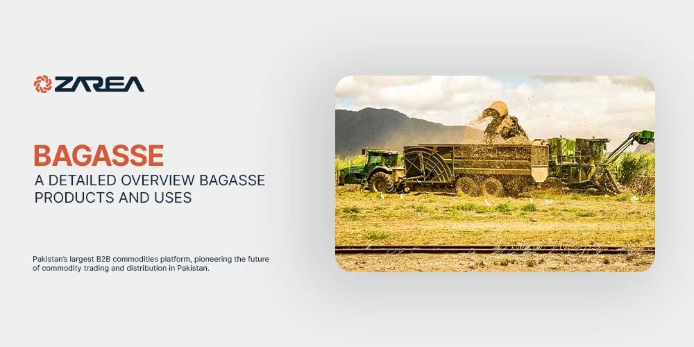 Bagasse - A dry, fibrous byproduct extracted from sugarcane harvesting. It is used for packaging foodservice etc. Buy it from Zarea!